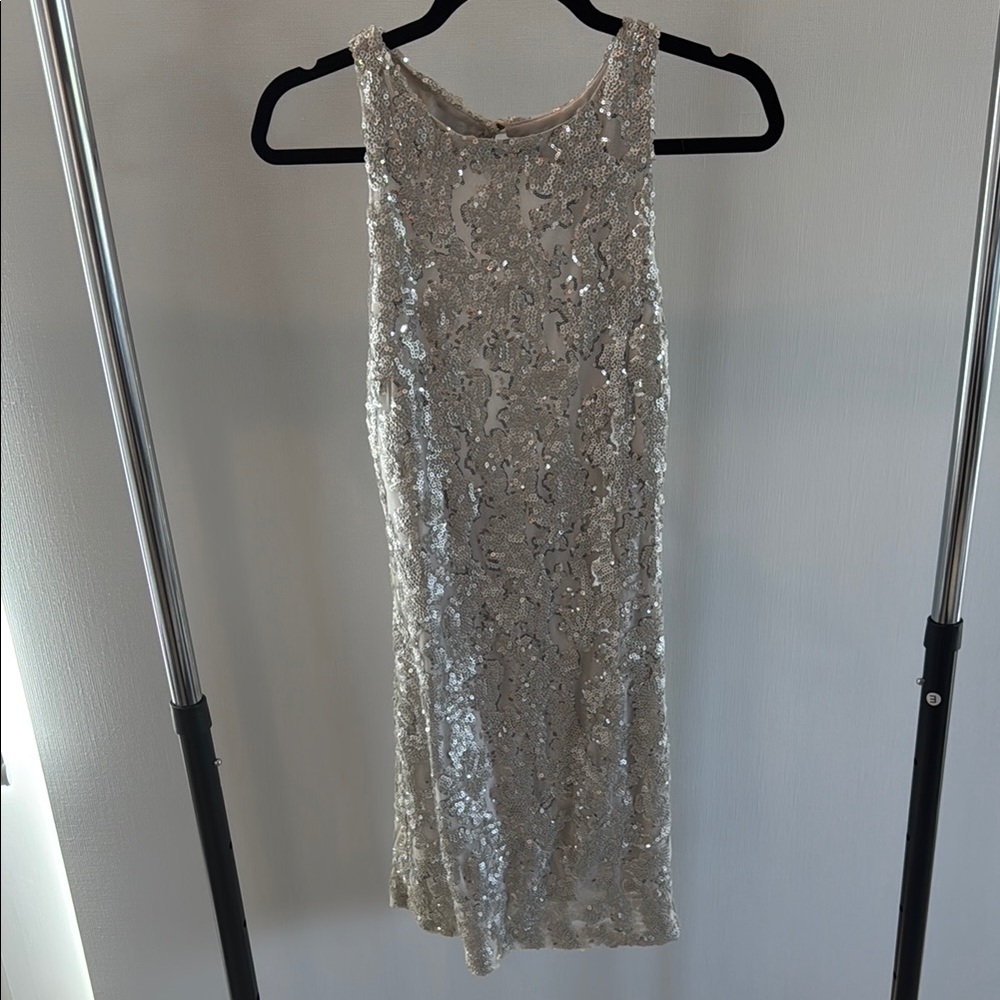Cache Silver and Gold Sequin Halter Mini Dress